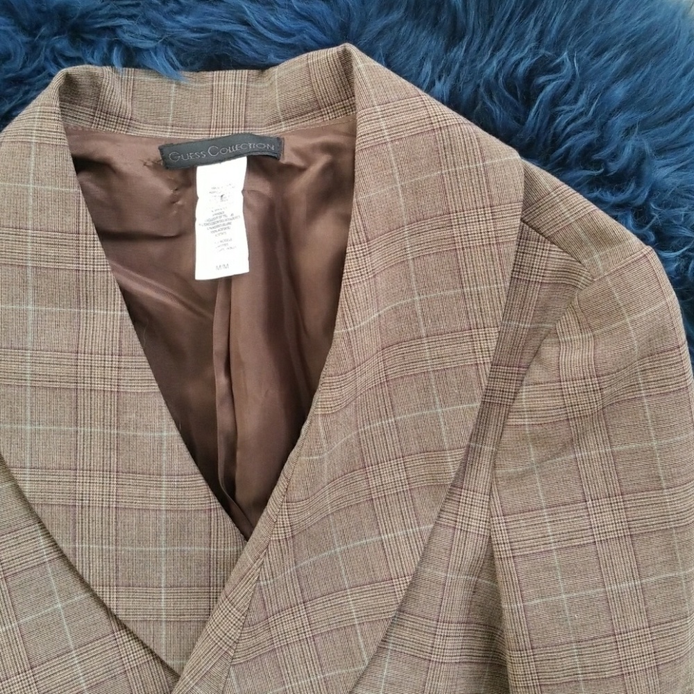 Guess Collection Tan Plaid Blazer size Mwdium